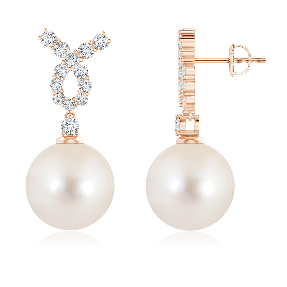 11mm AAAA Freshwater Pearl Earrings with Diamond Ribbon in Rose Gold 
