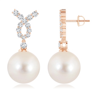 12mm AAAA Freshwater Pearl Earrings with Diamond Ribbon in Rose Gold