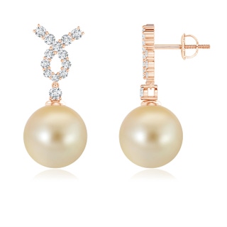 10mm AAA Golden South Sea Cultured Pearl Earrings with Diamond Ribbon in Rose Gold