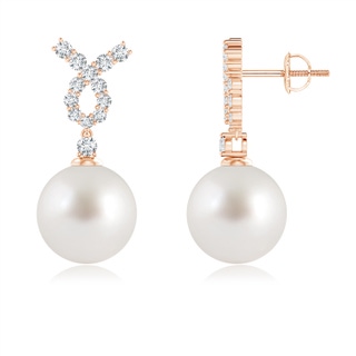 10mm AAA South Sea Cultured Pearl Earrings with Diamond Ribbon in Rose Gold