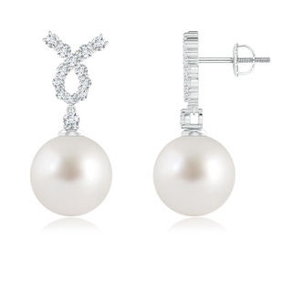 10mm AAA South Sea Cultured Pearl Earrings with Diamond Ribbon in White Gold