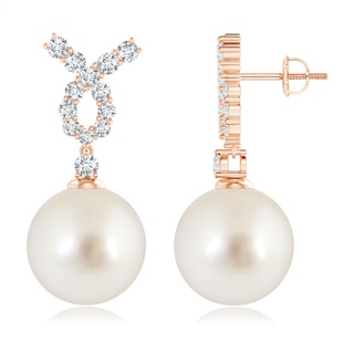 12mm AAAA South Sea Cultured Pearl Earrings with Diamond Ribbon in Rose Gold