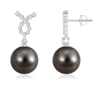 10mm AAA Tahitian Cultured Pearl Earrings with Diamond Ribbon in White Gold