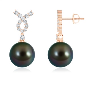 10mm AAAA Tahitian Cultured Pearl Earrings with Diamond Ribbon in Rose Gold