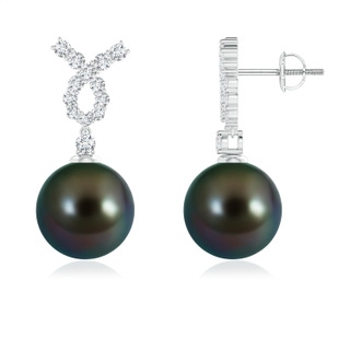 10mm AAAA Tahitian Cultured Pearl Earrings with Diamond Ribbon in White Gold