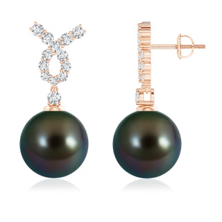 11mm AAAA Tahitian Cultured Pearl Earrings with Diamond Ribbon in Rose Gold