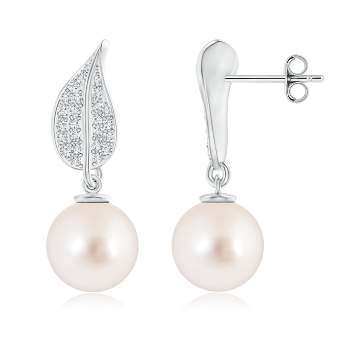 10mm AAAA South Sea Cultured Pearl and Diamond Leaf Earrings in S999 Silver