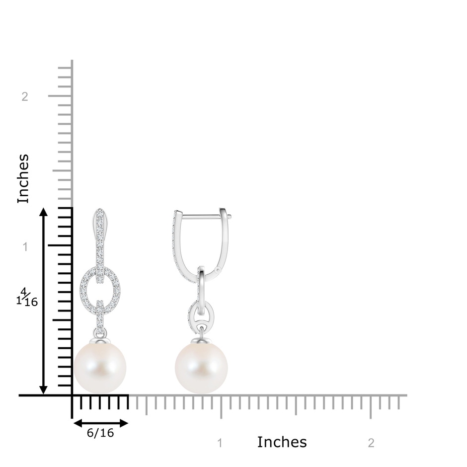 9mm AAA Freshwater Cultured Pearl Dangle Hoop Earrings with Diamonds in White Gold product image