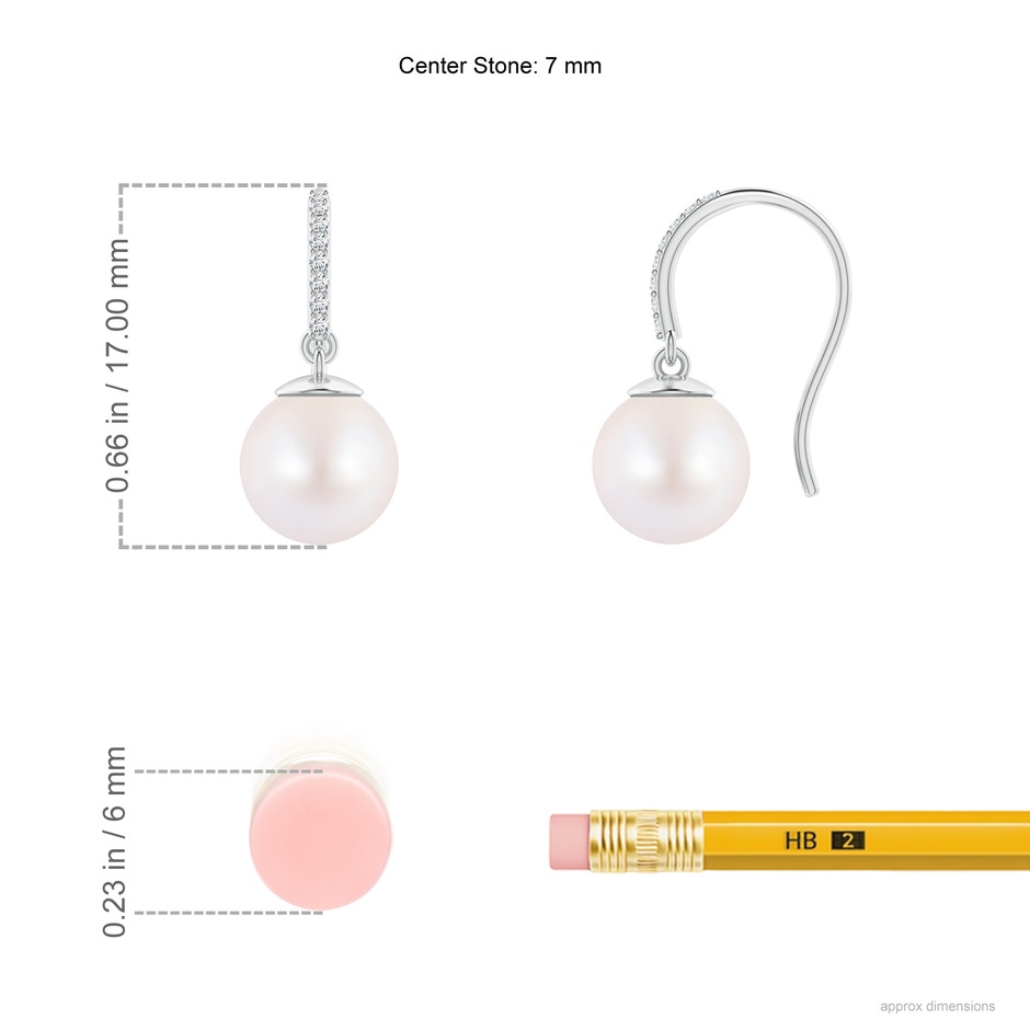 7mm AA Classic Japanese Akoya Pearl and Diamond Drop Earrings in White Gold ruler