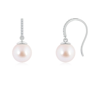 7mm AAA Classic Japanese Akoya Pearl and Diamond Drop Earrings in White Gold