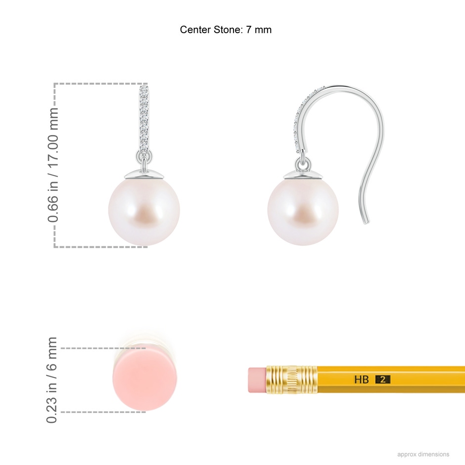 7mm AAA Classic Japanese Akoya Pearl and Diamond Drop Earrings in White Gold ruler