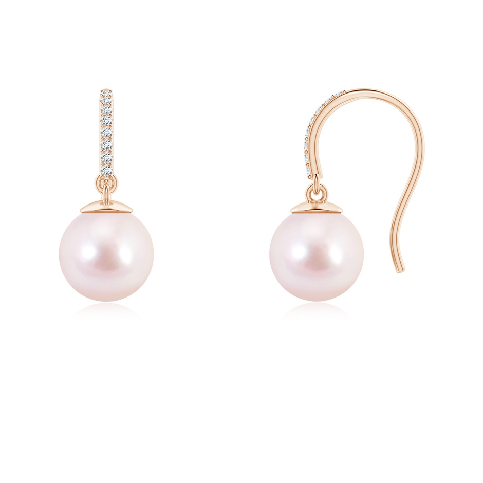 7mm AAAA Classic Japanese Akoya Pearl and Diamond Drop Earrings in Rose Gold 
