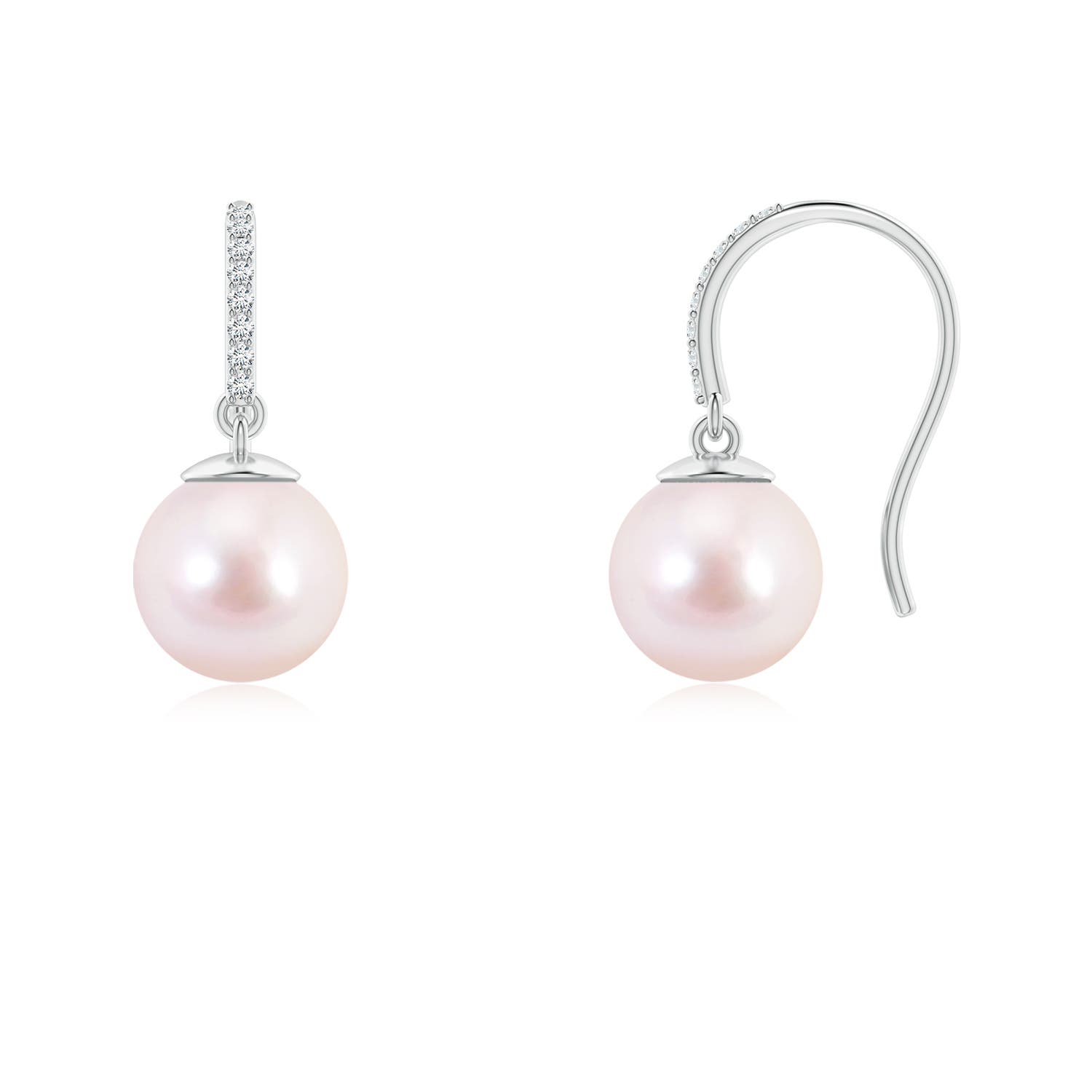 7mm AAAA Classic Japanese Akoya Pearl and Diamond Drop Earrings in White Gold