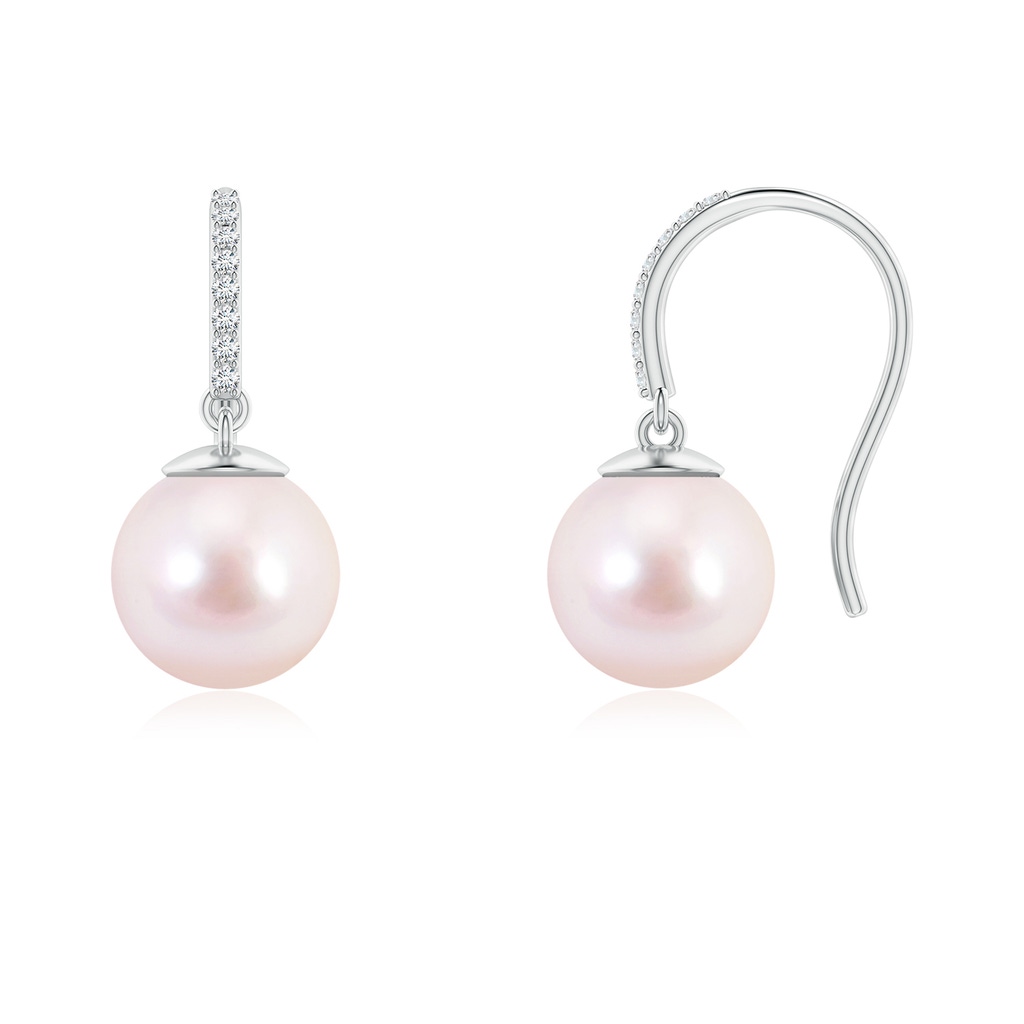 8mm AAAA Classic Japanese Akoya Pearl and Diamond Drop Earrings in White Gold