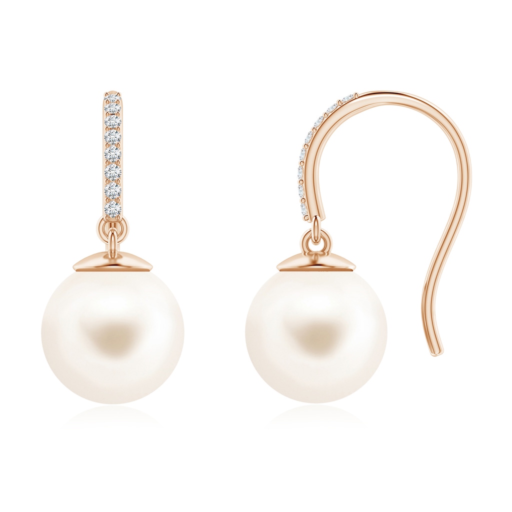 10mm AAA Classic Freshwater Pearl and Diamond Drop Earrings in Rose Gold