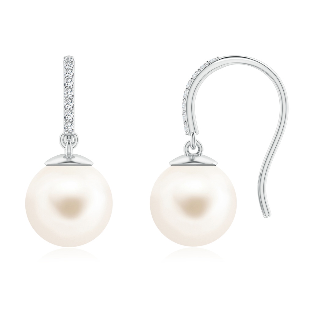 10mm AAA Classic Freshwater Pearl and Diamond Drop Earrings in S999 Silver