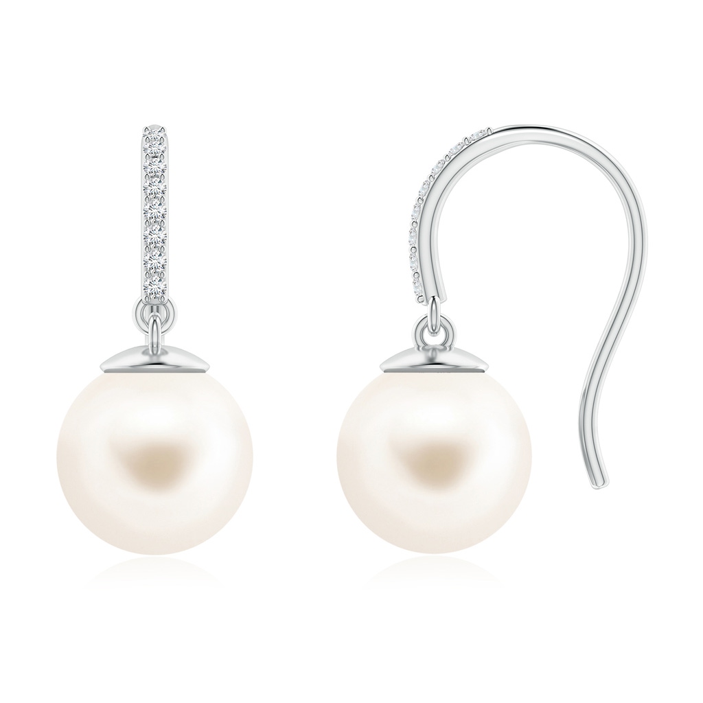 10mm AAA Classic Freshwater Pearl and Diamond Drop Earrings in White Gold 