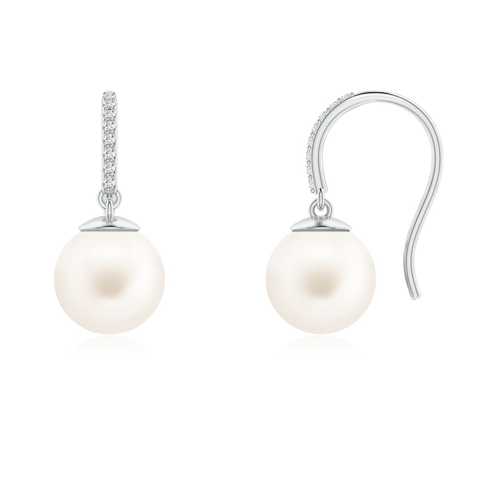8mm AA Classic Freshwater Pearl and Diamond Drop Earrings in S999 Silver