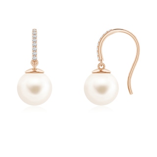 8mm AAA Classic Freshwater Pearl and Diamond Drop Earrings in 9K Rose Gold