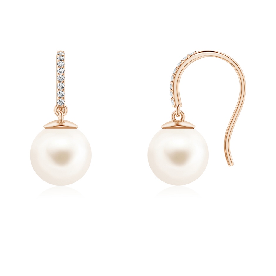 8mm AAA Classic Freshwater Pearl and Diamond Drop Earrings in Rose Gold 