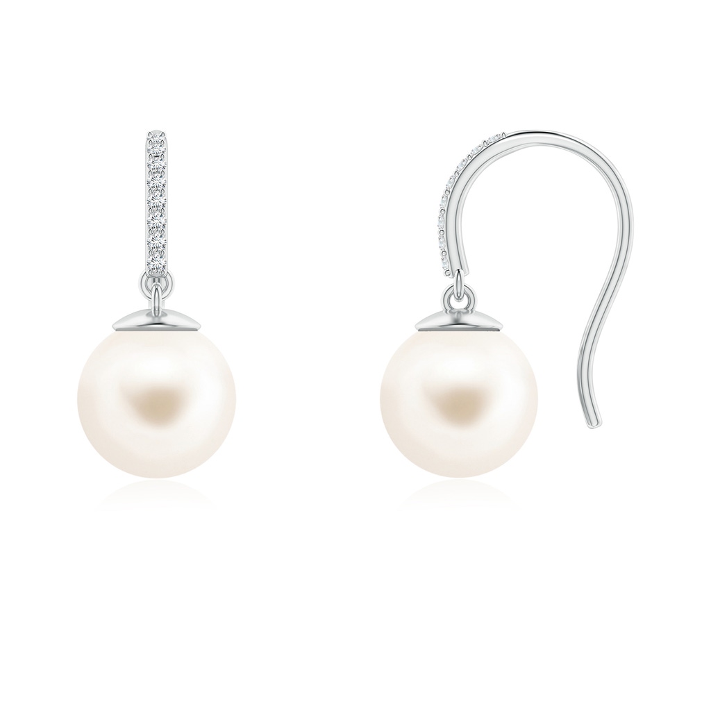 8mm AAA Classic Freshwater Pearl and Diamond Drop Earrings in White Gold