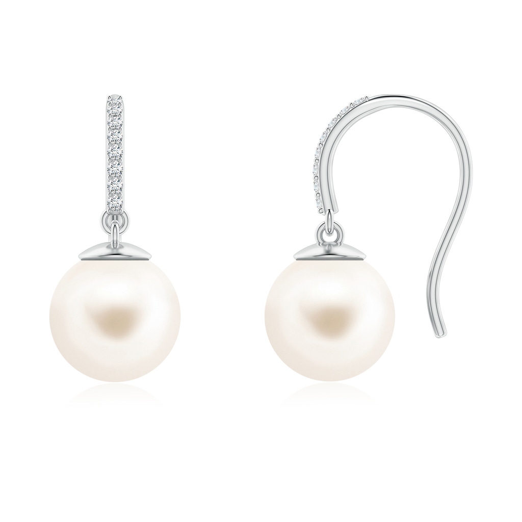 9mm AAA Classic Freshwater Pearl and Diamond Drop Earrings in S999 Silver