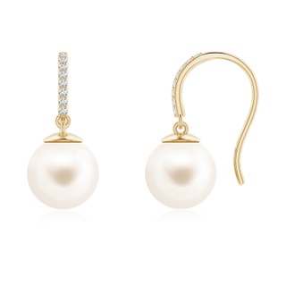 9mm AAA Classic Freshwater Pearl and Diamond Drop Earrings in Yellow Gold