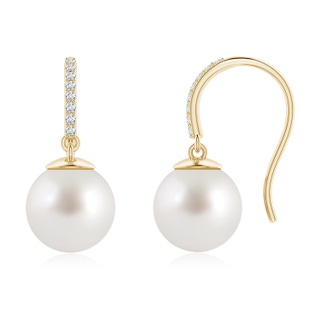 10mm AAA Classic South Sea Cultured Pearl and Diamond Drop Earrings in Yellow Gold