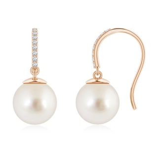 10mm AAAA Classic South Sea Cultured Pearl and Diamond Drop Earrings in Rose Gold