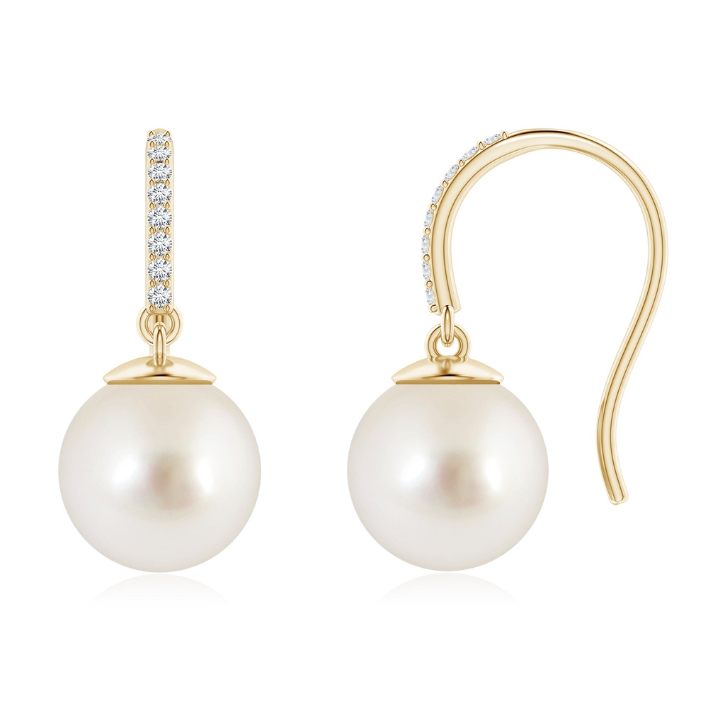 10mm AAAA Classic South Sea Cultured Pearl and Diamond Drop Earrings in Yellow Gold