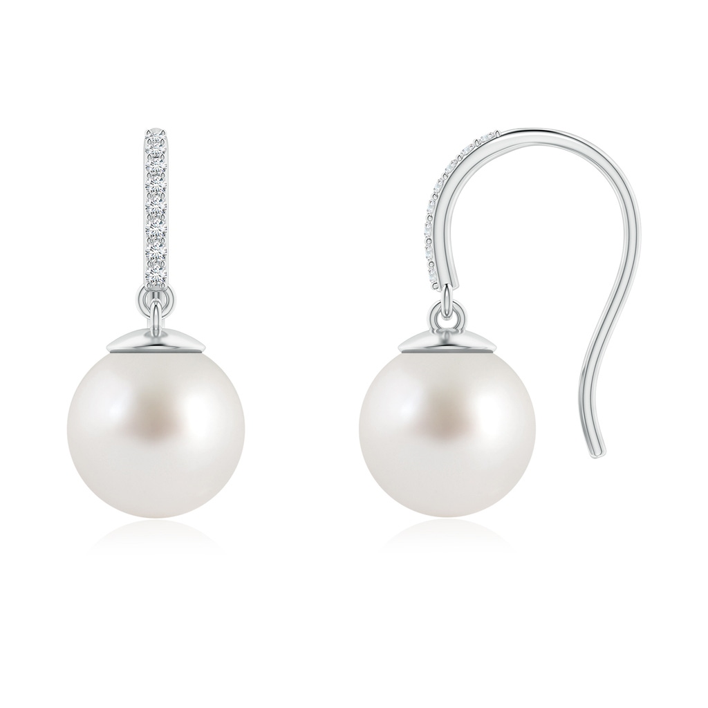 9mm AAA Classic South Sea Cultured Pearl and Diamond Drop Earrings in White Gold