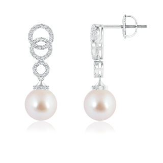 8mm AAA Akoya Cultured Pearl Earrings with Interlinked Circles in White Gold