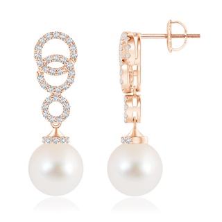 10mm AAA Freshwater Cultured Pearl Earrings with Interlinked Circles in Rose Gold