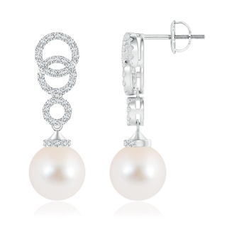 10mm AAA Freshwater Cultured Pearl Earrings with Interlinked Circles in White Gold