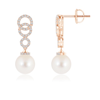 8mm AAA Freshwater Cultured Pearl Earrings with Interlinked Circles in Rose Gold