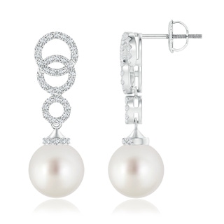 10mm AAA South Sea Cultured Pearl Earrings with Interlinked Circles in White Gold