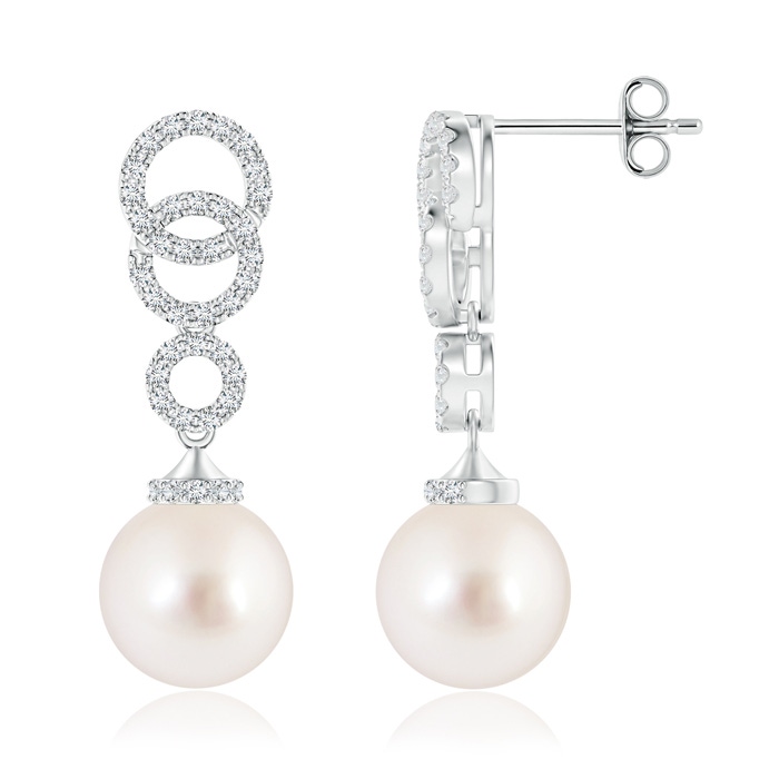 10mm AAAA South Sea Cultured Pearl Earrings with Interlinked Circles in S999 Silver