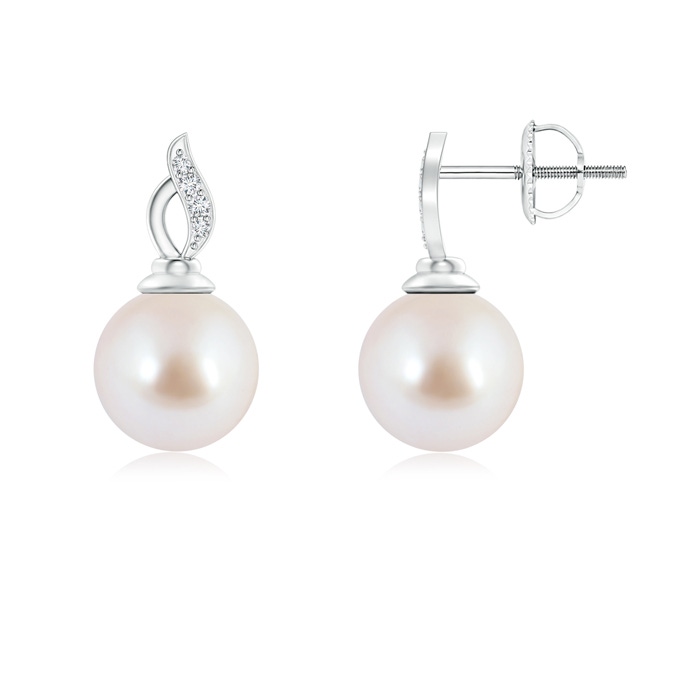 8mm AAA Akoya Cultured Pearl Solitaire Flame Earrings in White Gold 