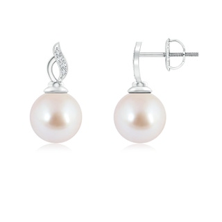 8mm AAA Akoya Cultured Pearl Solitaire Flame Earrings in White Gold