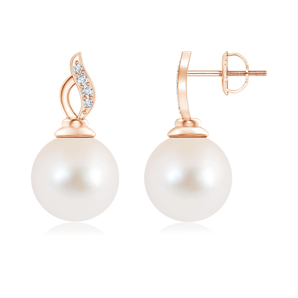 10mm AAA Freshwater Cultured Pearl Solitaire Flame Earrings in Rose Gold