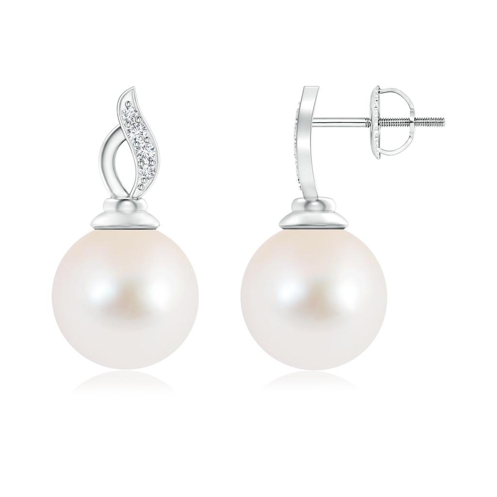 10mm AAA Freshwater Cultured Pearl Solitaire Flame Earrings in White Gold