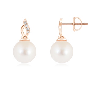 8mm AAA Freshwater Cultured Pearl Solitaire Flame Earrings in Rose Gold