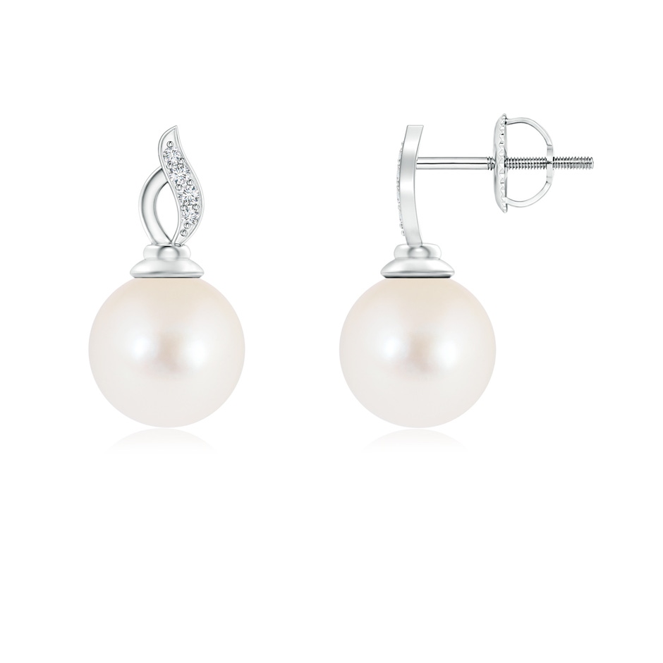 8mm AAA Freshwater Cultured Pearl Solitaire Flame Earrings in White Gold 