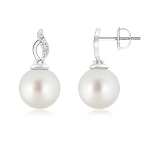 9mm AAA South Sea Cultured Pearl Solitaire Flame Earrings in White Gold