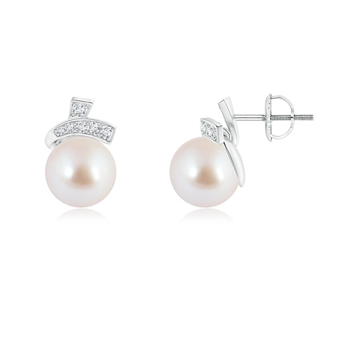 8mm AAA Cherry Style Akoya Cultured Pearl Stud Earrings in White Gold 