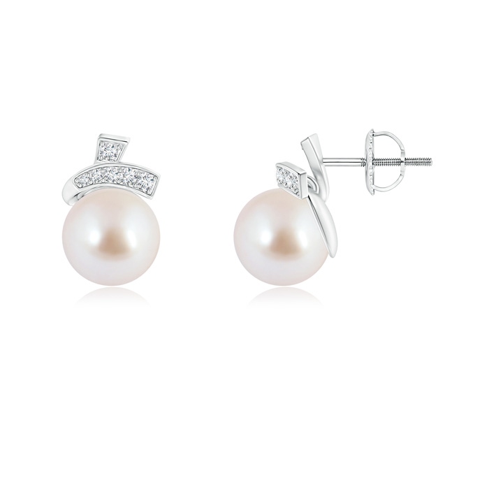 8mm AAA Cherry Style Akoya Cultured Pearl Stud Earrings in White Gold