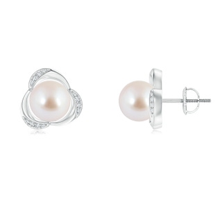 8mm AAA Akoya Cultured Pearl Floral Stud Earrings in White Gold