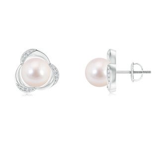 8mm AAAA Akoya Cultured Pearl Floral Stud Earrings in White Gold