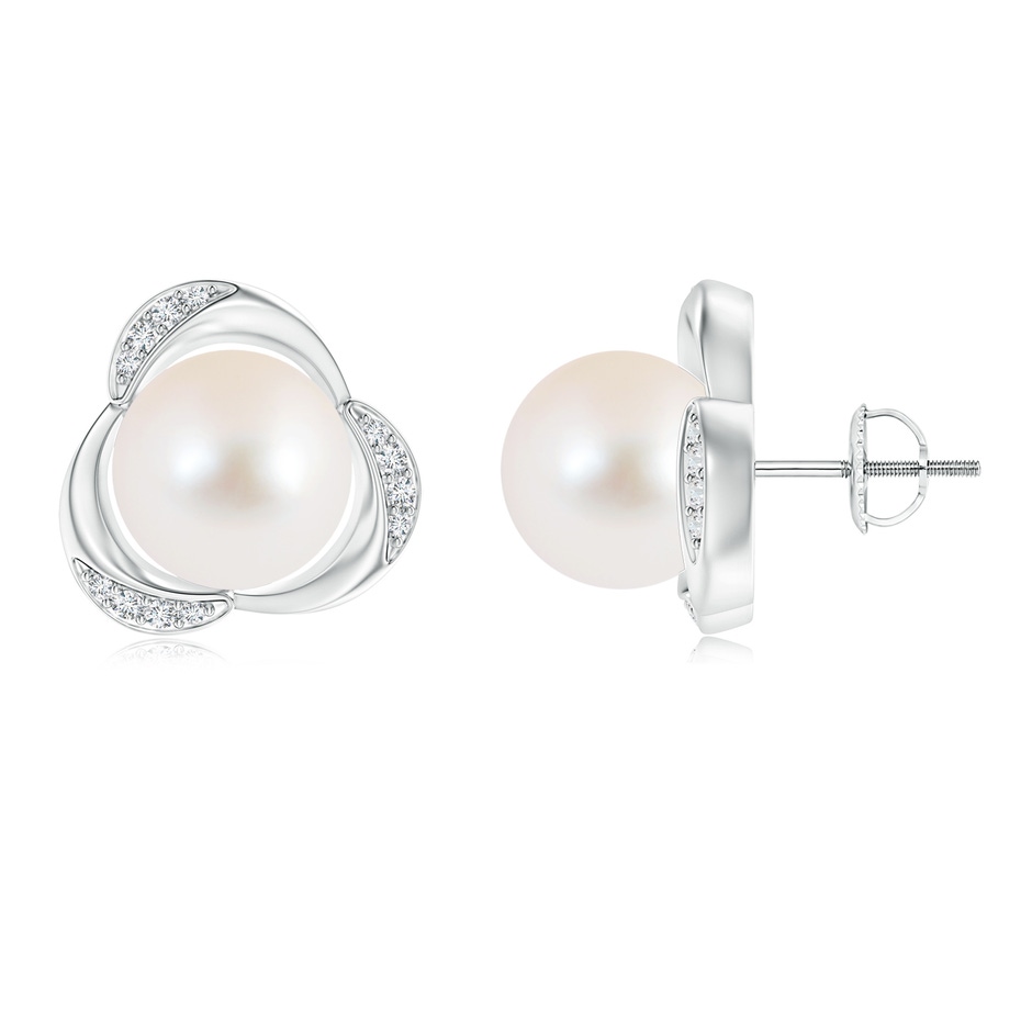 10mm AAA Freshwater Pearl Floral Stud Earrings in White Gold 