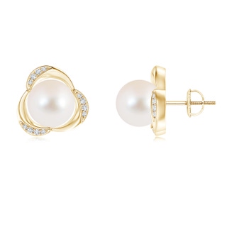 9mm AAA Freshwater Pearl Floral Stud Earrings in Yellow Gold